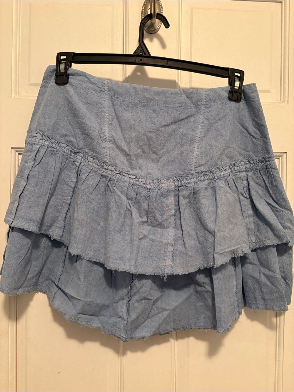Free People Light Blue Tiered Ruffle Mini Skirt size 12